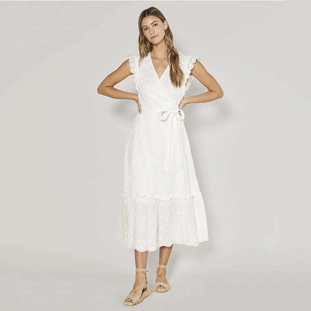 NWT Outerknown Kahlo Wrap Eyelet Dress in Salt XS